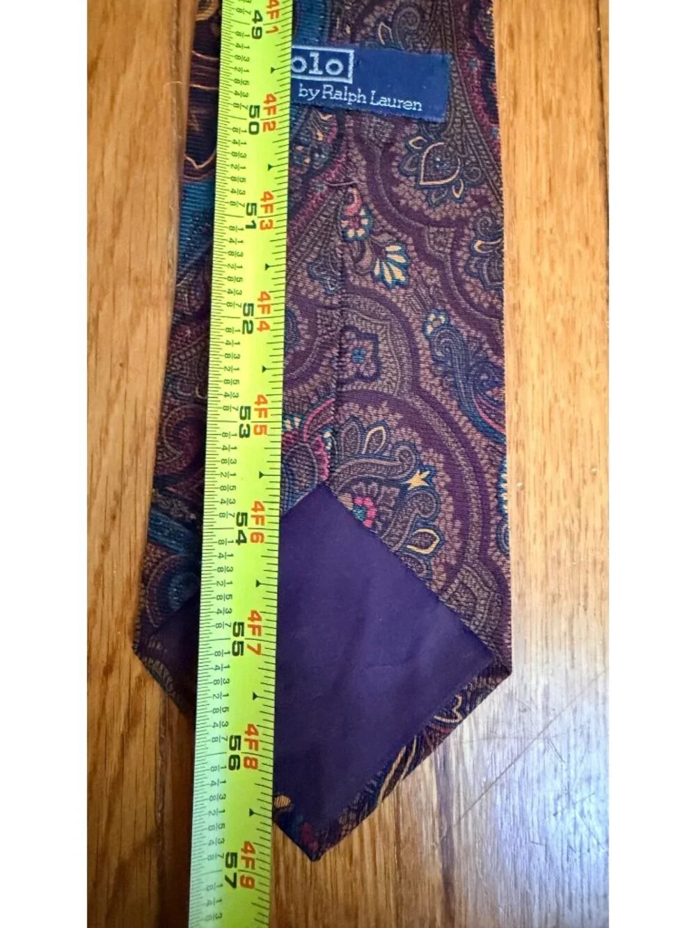 Polo By Ralph Lauren Vintage Silk Tie Paisley Print Burgundy & Blue Made In USA